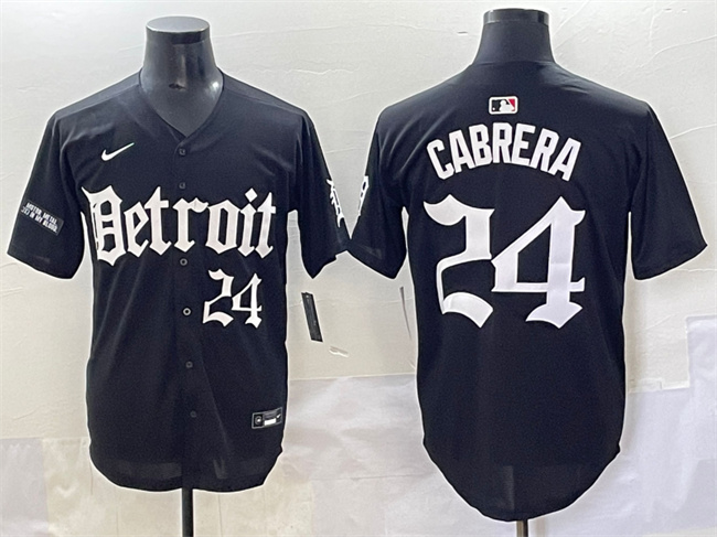Personalized Men’s Detroit Tigers #24 Miguel Cabrera Black ‘Motor Gothic Edition’ Premier Limited Stitched Baseball Jersey