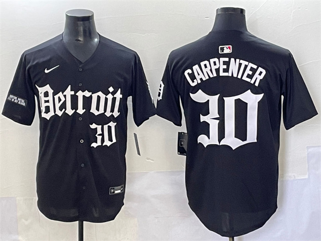 Personalized Men’s Detroit Tigers #30 Kerry Carpenter Black ‘Motor Gothic Edition’ Premier Limited Stitched Baseball Jersey