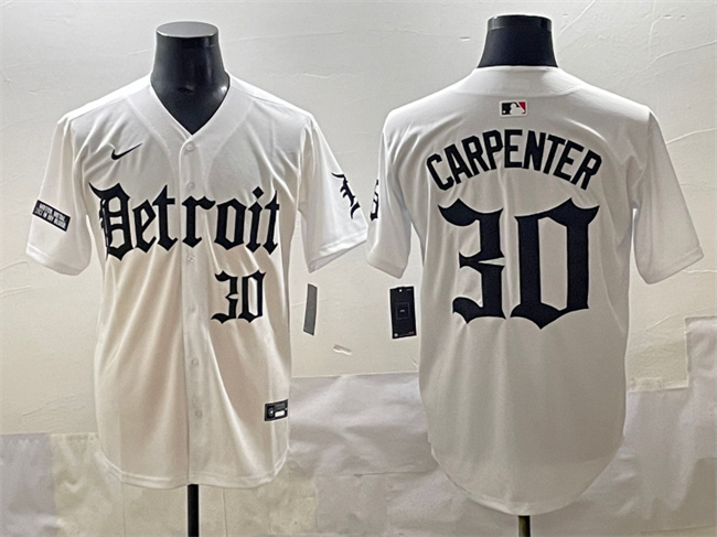 Personalized Men’s Detroit Tigers #30 Kerry Carpenter White ‘Motor Gothic Edition’ Premier Limited Stitched Baseball Jersey