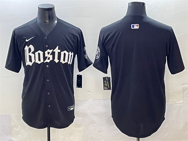 Personalized Men’s Boston Red Sox Blank Black Gothic Limited Stitched Baseball Jersey
