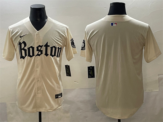 Personalized Men’s Boston Red Sox Blank Cream Gothic Limited Stitched Baseball Jersey