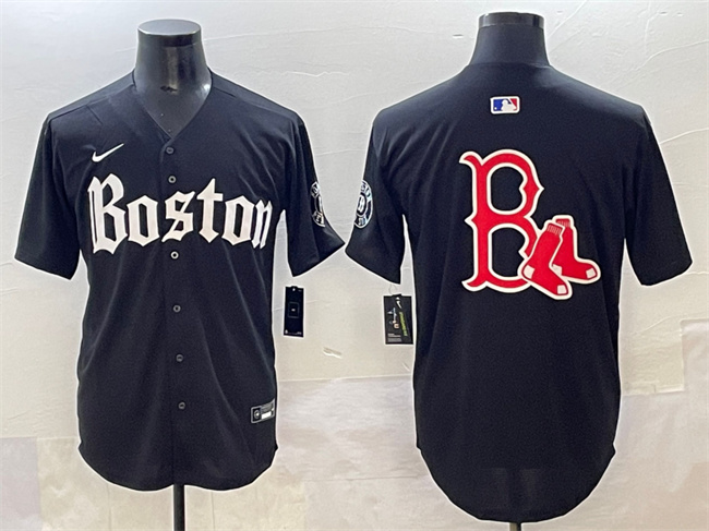 Personalized Men’s Boston Red Sox Team Big Logo Black Gothic Limited Stitched Baseball Jersey
