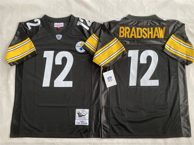 Personalized Men’s Pittsburgh Steelers #12 Terry Bradshaw Black Stitched Football Jersey