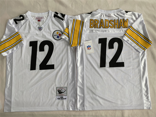 Personalized Men’s Pittsburgh Steelers #12 Terry Bradshaw White Stitched Football Jersey