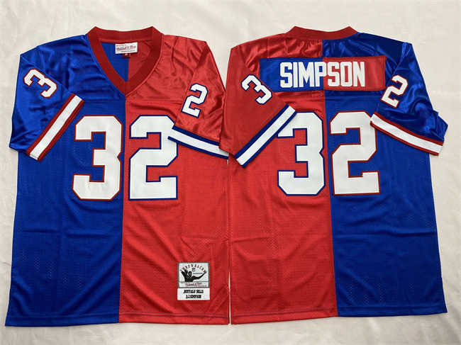 Personalized Men’s Buffalo Bills #32 O.J. Simpson Blue Red Splite Throwback Stitched Jersey