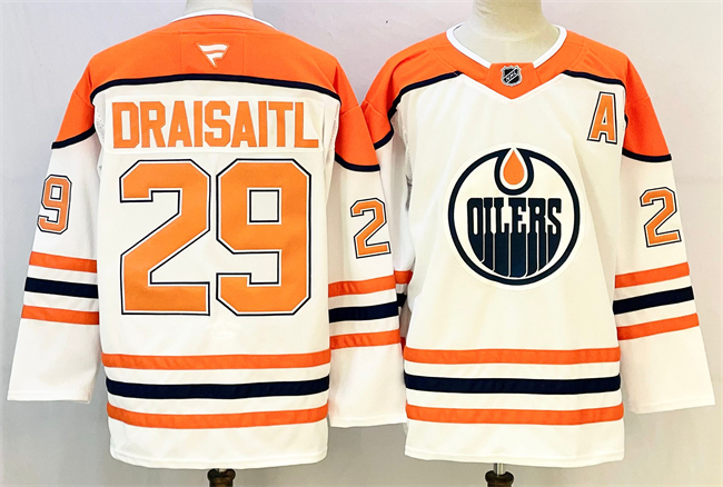 Personalized Men’s Edmonton Oilers #29 Leon Draisaitl White Orange 2024-25 With A Patch Stitched Jersey