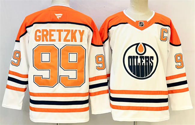Personalized Men’s Edmonton Oilers #99 Wayne Gretzky White Orange 2024-25 With C Patch Heritage Classic Primegreen Stitched Jersey