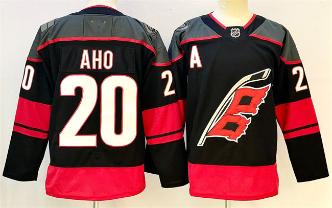 Personalized Men’s Carolina Hurricanes #20 Sebastian Aho Black 2024-25 With A Patch Home Stitched Hockey Jersey