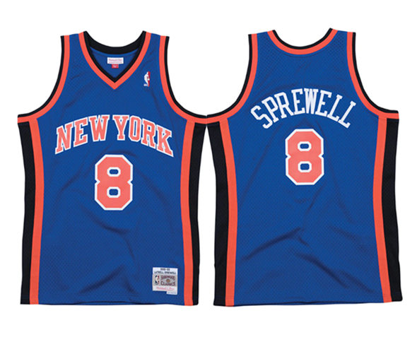 Personalized Men’s New Yok Knicks #8 Latrell Sprewell Blue 1998-99 Road Swingman Stitched Jersey