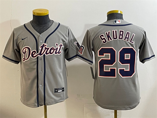 Personalized Youth Detroit Tigers #29 Tarik Skubal Grey Cool Base Stitched Baseball Jersey