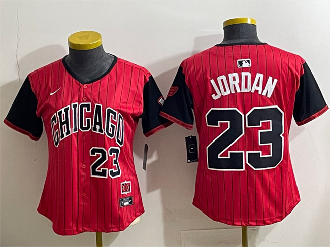 Personalized Women’s Chicago White Sox #23 Michael Jordan Red Black 2025 City Connect Limited Stitched Baseball Jersey(Run Small)