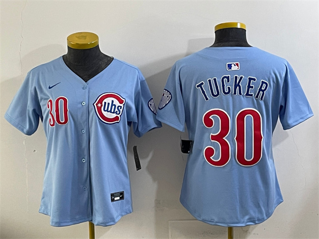 Personalized Women’s Chicago Cubs #30 Kyle Tucker Blue 2024 25 2nd Alternatemited Stitched Baseball Jersey(Run Small)