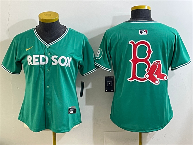 Personalized Women’s Boston Red Sox Team Big Logo Green 2025 City Connect Limited Stitched Baseball Jersey(Run Small)