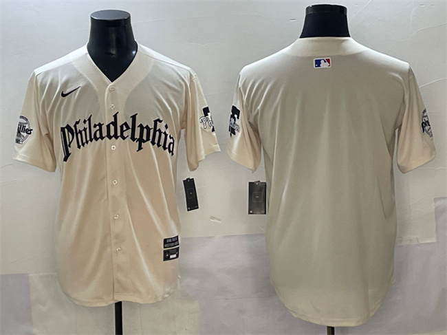 Personalized Men’s Philadelphia Phillies Blank Cream Gothic Limited Stitched Jersey