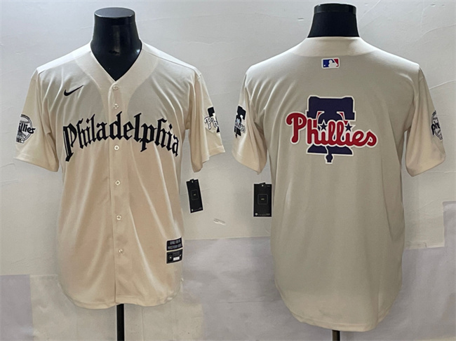 Personalized Men’s Philadelphia Phillies Team Big Logo Cream Gothic Limited Stitched Jersey