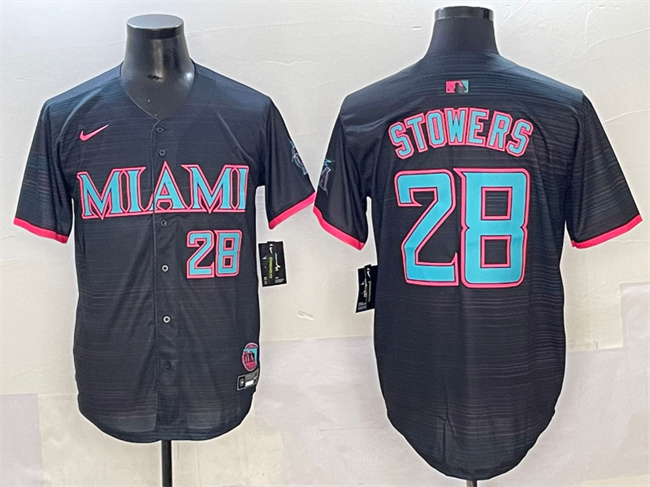 Personalized Men’s Miami Marlins #28 Kyle Stowers Black 2025 City Connect Limited Stitched Baseball Jersey