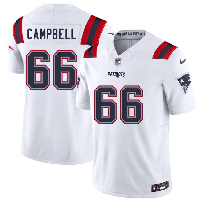 Personalized Men’s New England Patriots #66 Will Campbell White 2025 F.U.S.E. Limited Stitched Football Jersey