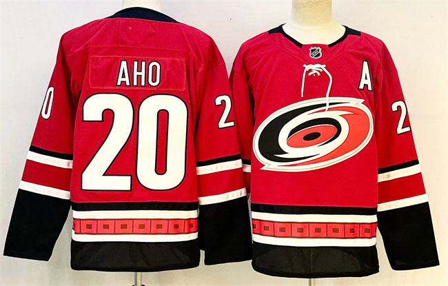 Personalized Men’s Carolina Hurricanes #20 Sebastian Aho Red 2024-25 With A Patch Home Stitched Hockey Jersey