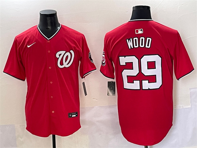 Personalized Men’s Washington Nationals #29 James Wood Red Limited Stitched Baseball Jersey