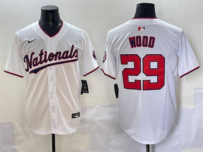 Personalized Men’s Washington Nationals #29 James Wood White Home Limited Stitched Baseball Jersey