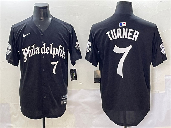 Personalized Men’s Philadelphia Phillies #7 Trea Turner Black Gothic Limited Stitched Jersey