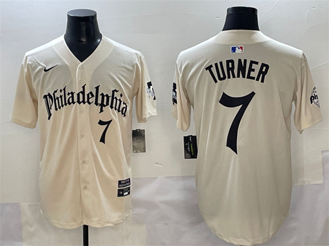 Personalized Men’s Philadelphia Phillies #7 Trea Turner Cream Gothic Limited Stitched Jersey