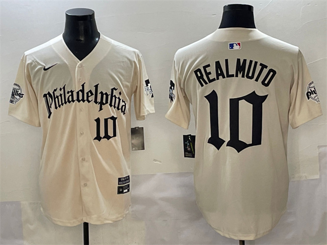 Personalized Men’s Philadelphia Phillies #10 J.T. Realmuto Cream Gothic Limited Stitched Jersey