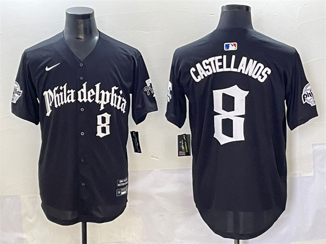 Personalized Men’s Philadelphia Phillies #8 Nick Castellanos Black Gothic Limited Stitched Jersey