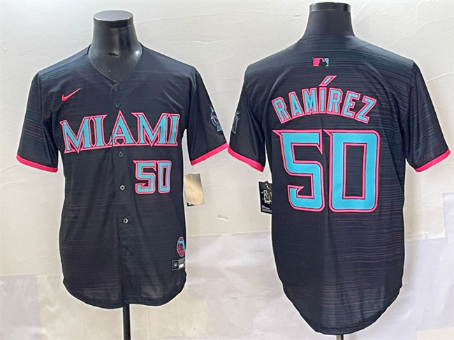 Personalized Men’s Miami Marlins #50 Agustin Ramirez Black 2025 City Connect Limited Stitched Baseball Jersey