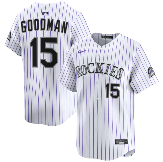 Personalized Men’s Colorado Rockies #15 Hunter Goodman White Home Limited Stitched Baseball Jersey