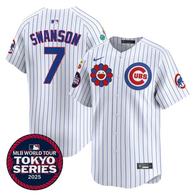 Personalized Men’s Chicago Cubs #7 Dansby Swanson White 2025 Tokyo Series Limited Stitched Baseball Jersey