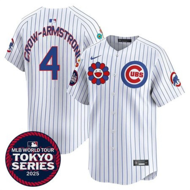 Personalized Men’s Chicago Cubs #4 Pete Crow-Armstrong White 2025 Tokyo Series Limited Stitched Baseball Jersey