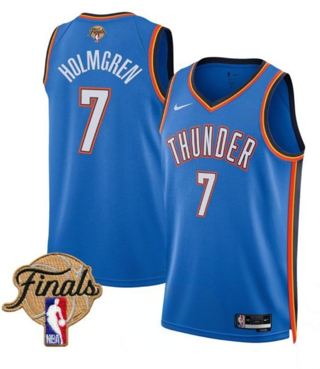 Personalized Men’s Oklahoma City Thunder #7 Chet Holmgren Blue 2025 Finals Icon Edition Stitched Basketball Jersey