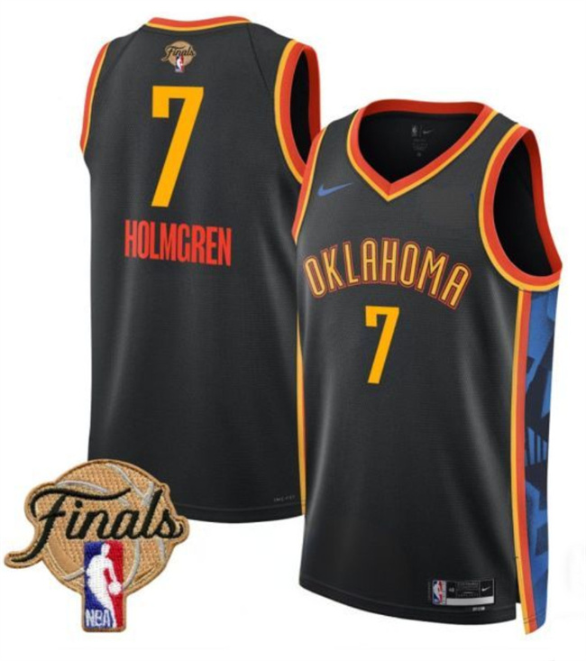 Personalized Men’s Oklahoma City Thunder #7 Chet Holmgren Black 2025 Finals City Edition Stitched Basketball Jersey