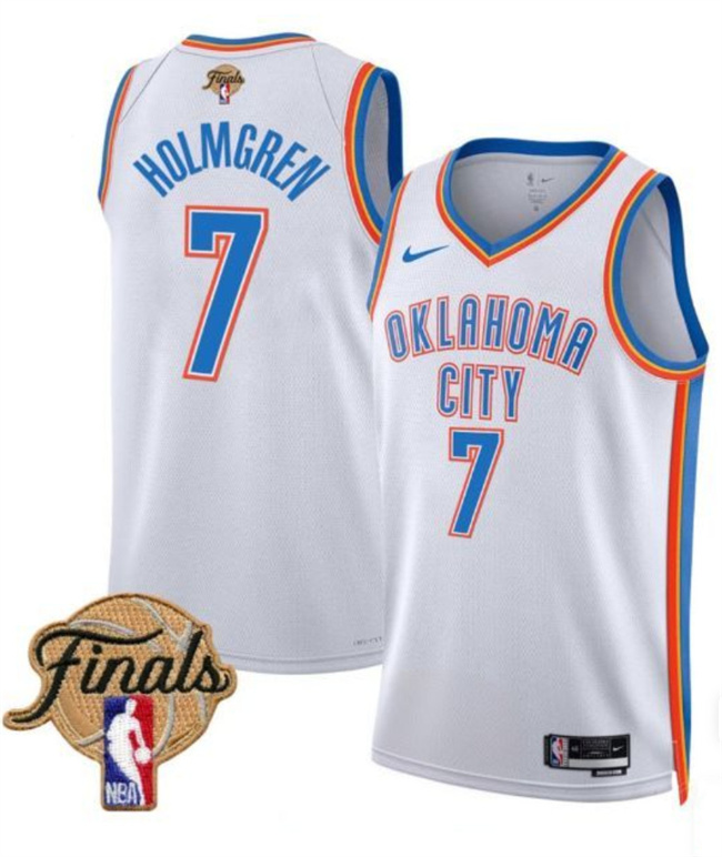 Personalized Men’s Oklahoma City Thunder #7 Chet Holmgren White 2025 Finals Association Edition Stitched Basketball Jersey