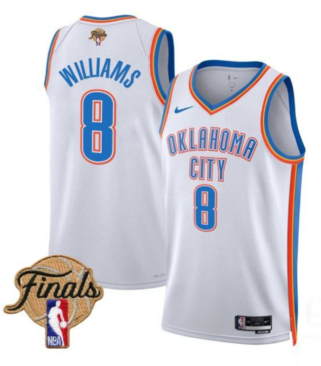 Personalized Men’s Oklahoma City Thunder #8 Jalen Williams White 2025 Finals Association Edition Stitched Basketball Jersey