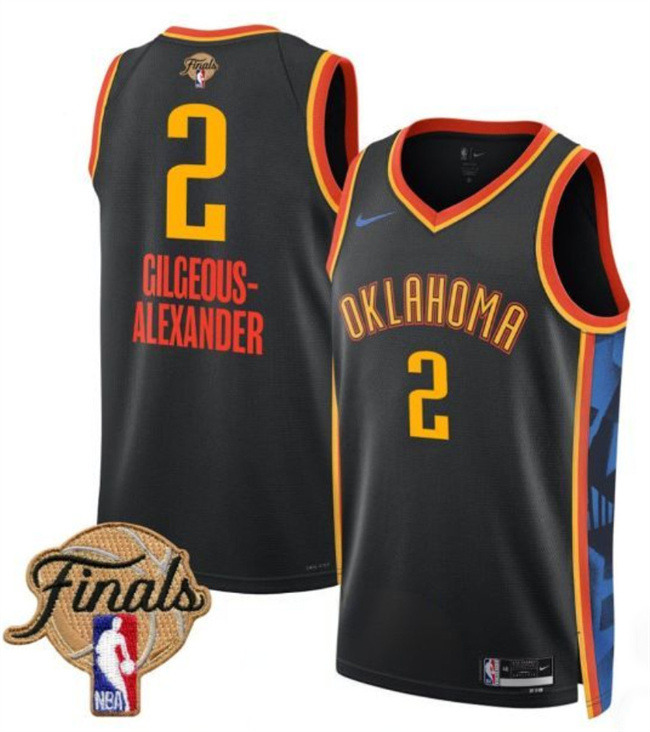 Personalized Men’s Oklahoma City Thunder #2 Shai Gilgeous-Alexander Black 2025 Finals City Edition Stitched Basketball Jersey