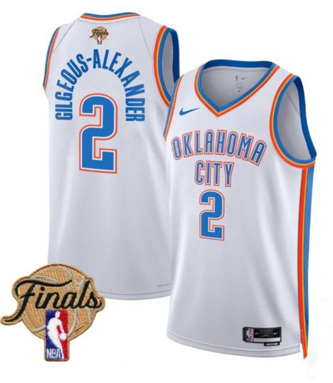Personalized Men’s Oklahoma City Thunder #2 Shai Gilgeous-Alexander White 2025 Finals Association Edition Stitched Basketball Jersey
