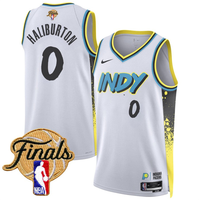 Personalized Men’s Indiana Pacers #0 Tyrese Haliburton White 2025 Finals City Edition Stitched Basketball Jersey