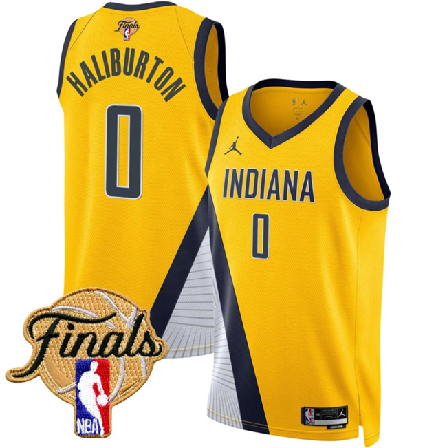 Personalized Men’s Indiana Pacers #0 Tyrese Haliburton Yellow 2025 Finals Statement Edition Stitched Basketball Jersey