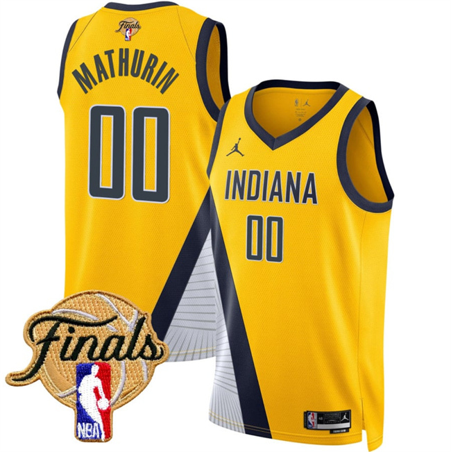 Personalized Men’s Indiana Pacers #00 Bennedict Mathurin Yellow 2025 Finals Statement Edition Stitched Basketball Jersey