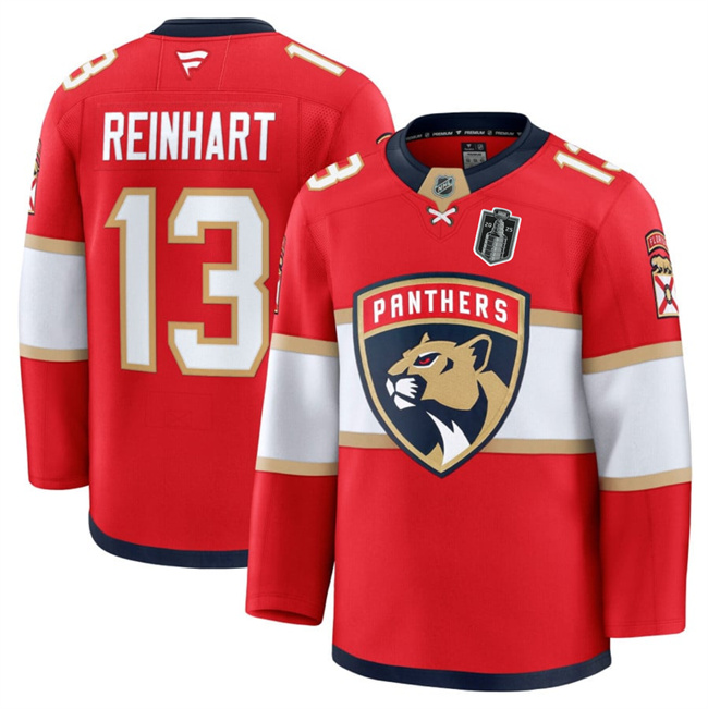 Personalized Men’s Florida Panthers #13 Sam Reinhart Red 2025 Stanley Cup Final Patch Stitched Hockey Jersey