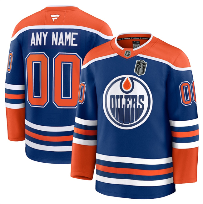 Personalized Men’s Edmonton Oilers Royal 2025 Stanley Cup Final Patch Stitched Hockey Jersey
