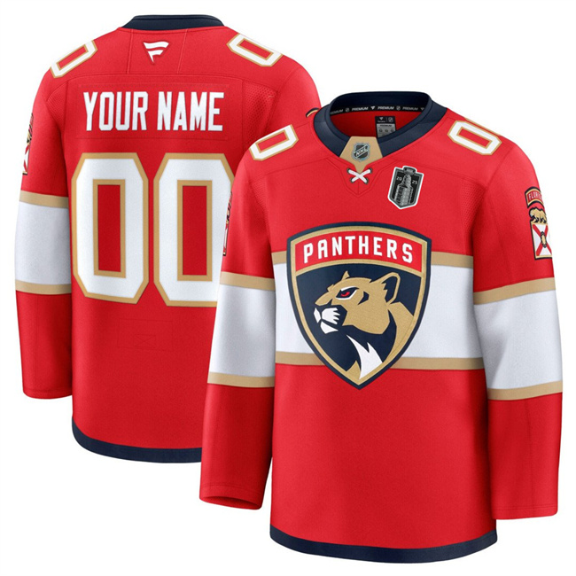 Personalized Men’s Florida Panthers Red 2025 Stanley Cup Final Patch Stitched Hockey Jersey