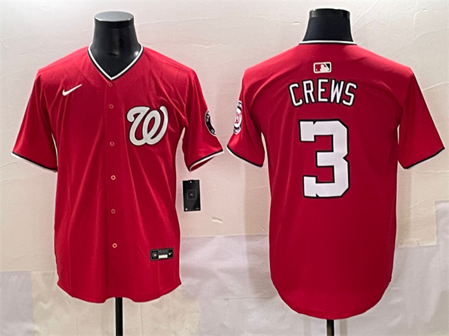 Personalized Men’s Washington Nationals #3 Dylan Crews Red Limited Stitched Baseball Jersey