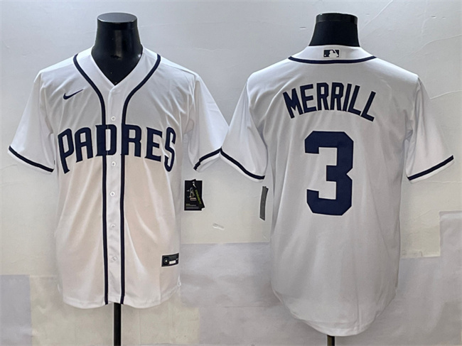 Personalized Men’s San Diego Padres #3 Jackson Merrill White Cool Base Stitched Baseball Jersey