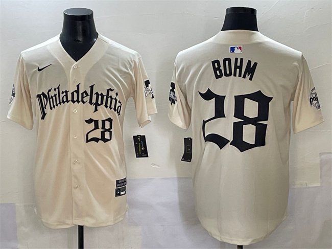 Personalized Men’s Philadelphia Phillies #28 Alec Bohm Cream Gothic Limited Stitched Jersey