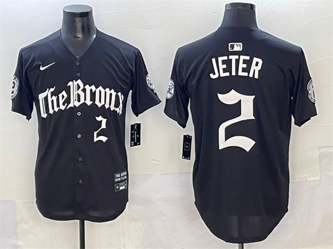 Personalized Men’s New York Yankees #2 Derek Jeter Black ‘Gothic Legacy Edition’ Premier Limited Stitched Baseball Jersey