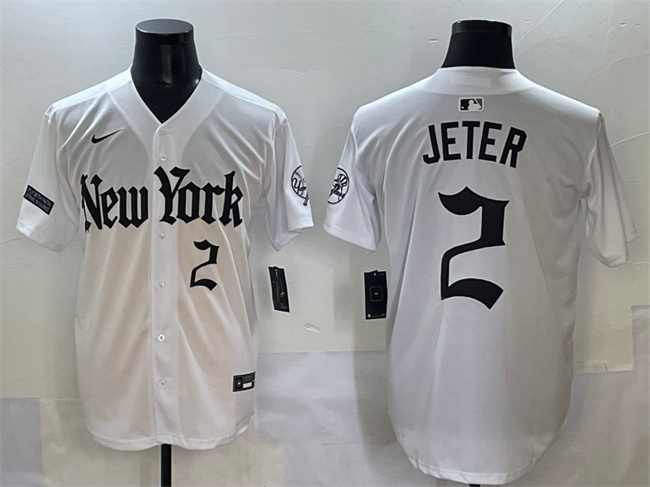 Personalized Men’s New York Yankees #2 Derek Jeter White ‘Gothic Legacy Edition’ Premier Limited Stitched Baseball Jersey