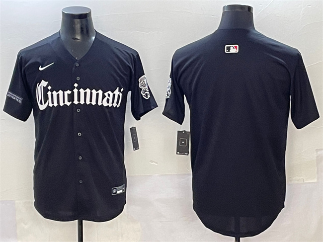Personalized Men’s Cincinnati Reds Blank Black ‘Gothic Queen City Edition’ Premier Limited Stitched Baseball Jersey
